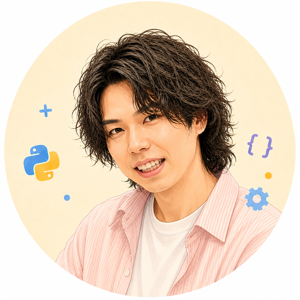こうちゃん先生のイラスト。LAのブルーのキャップをかぶった20代後半の男性プログラマー講師