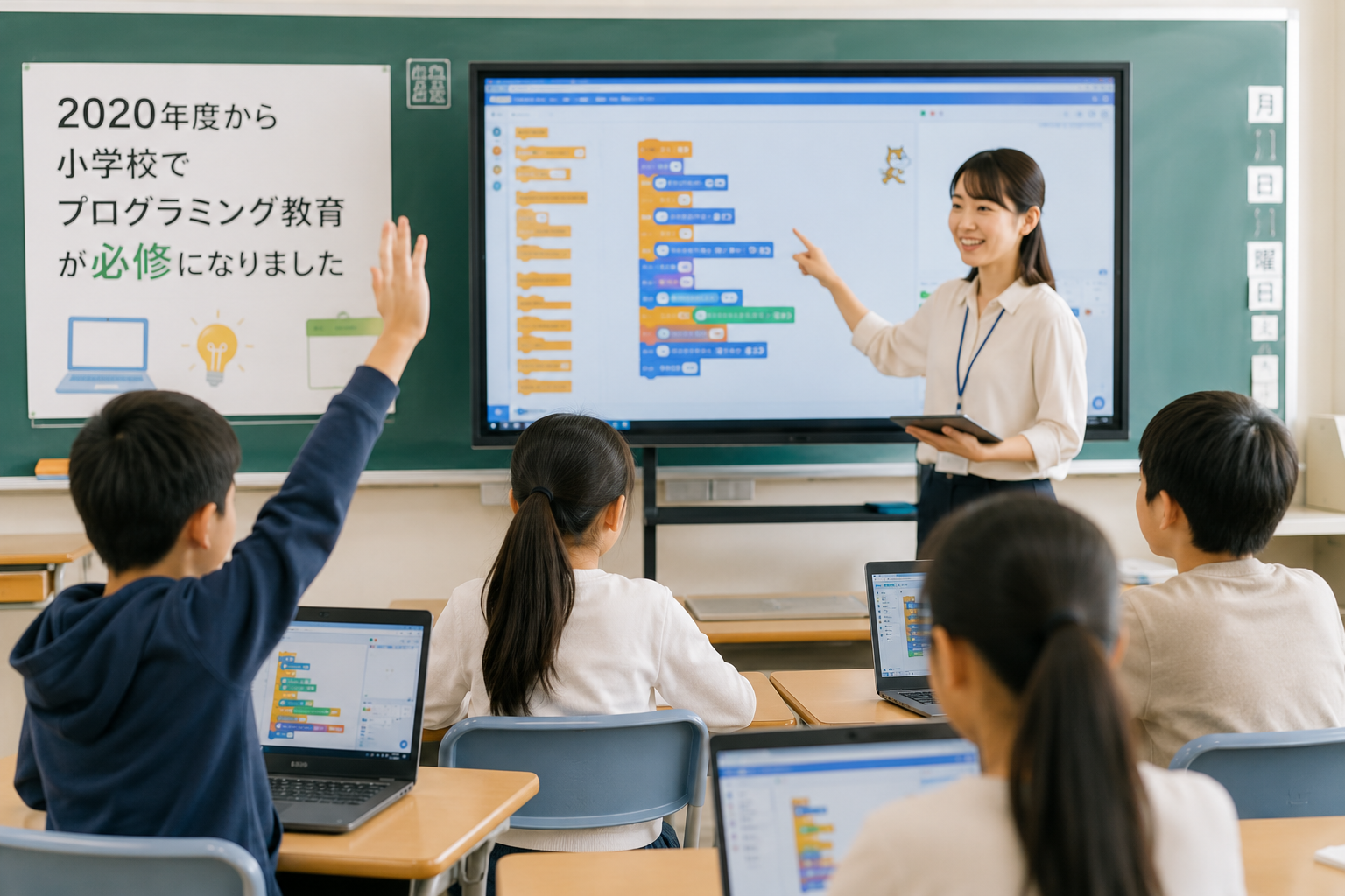 学校でプログラミング教育を受ける子どもたち